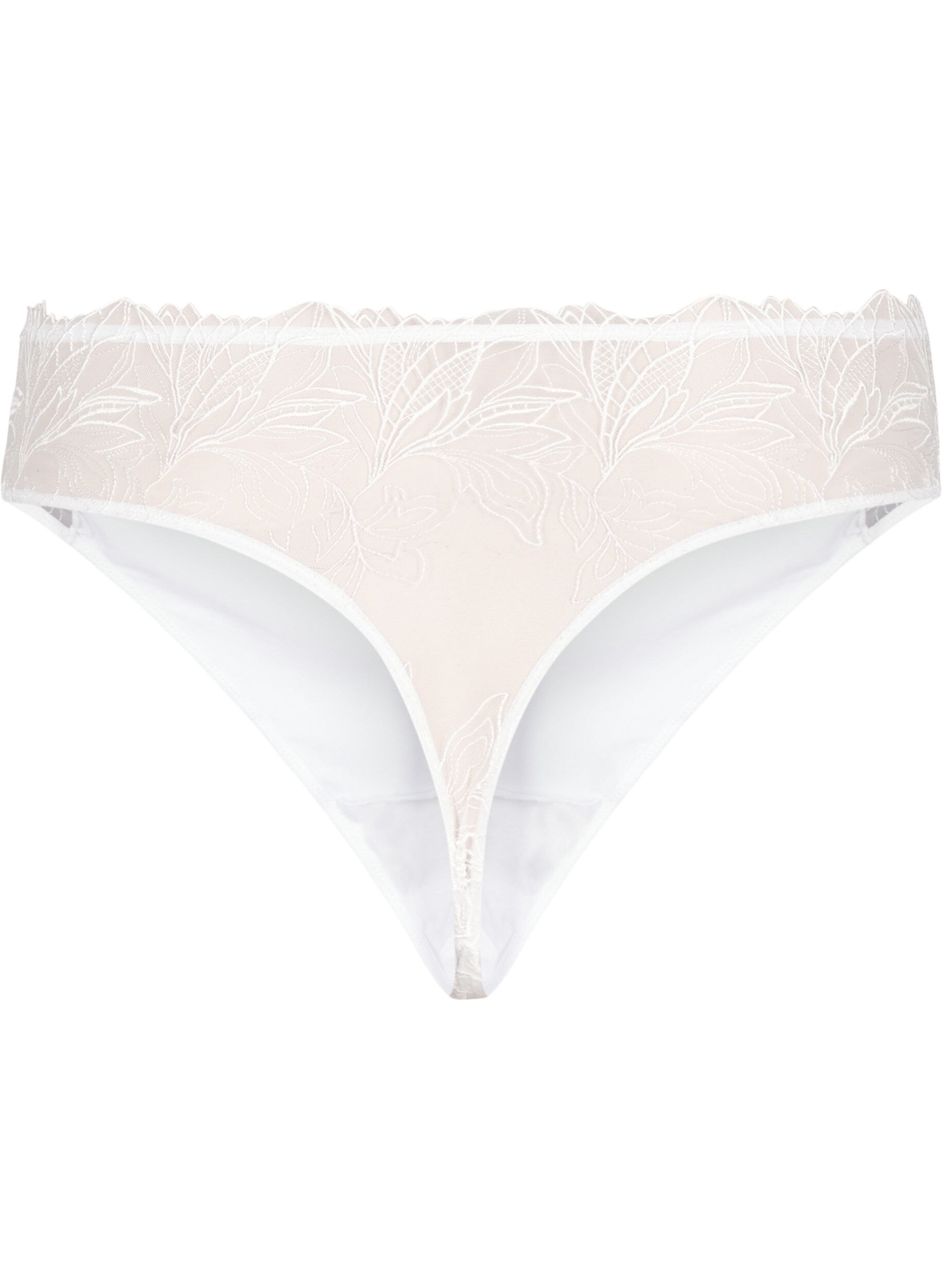 ZizziG-streng i microfiber med blonder, Hvid, Packshot image number 1