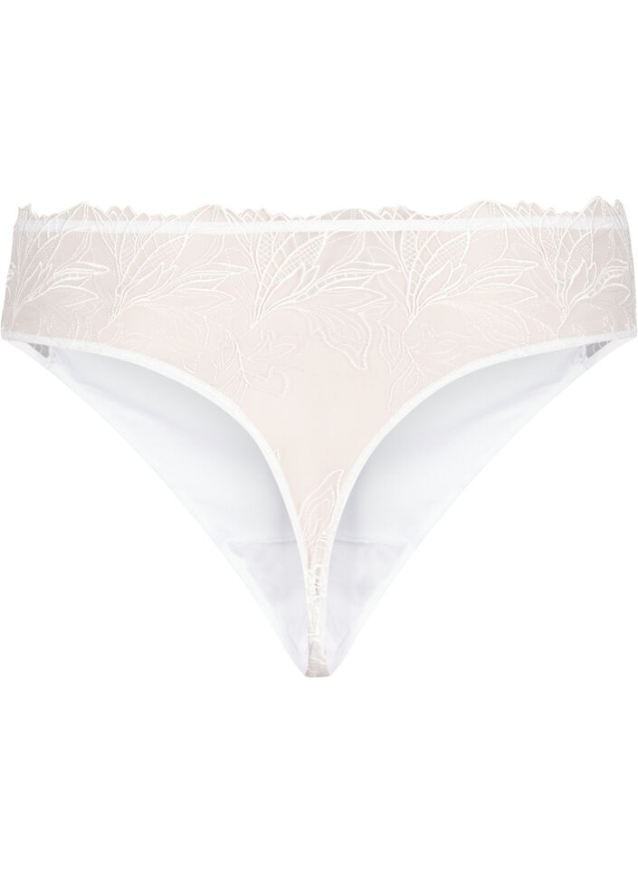 G-streng i microfiber med blonder, Hvid, Packshot image number 1