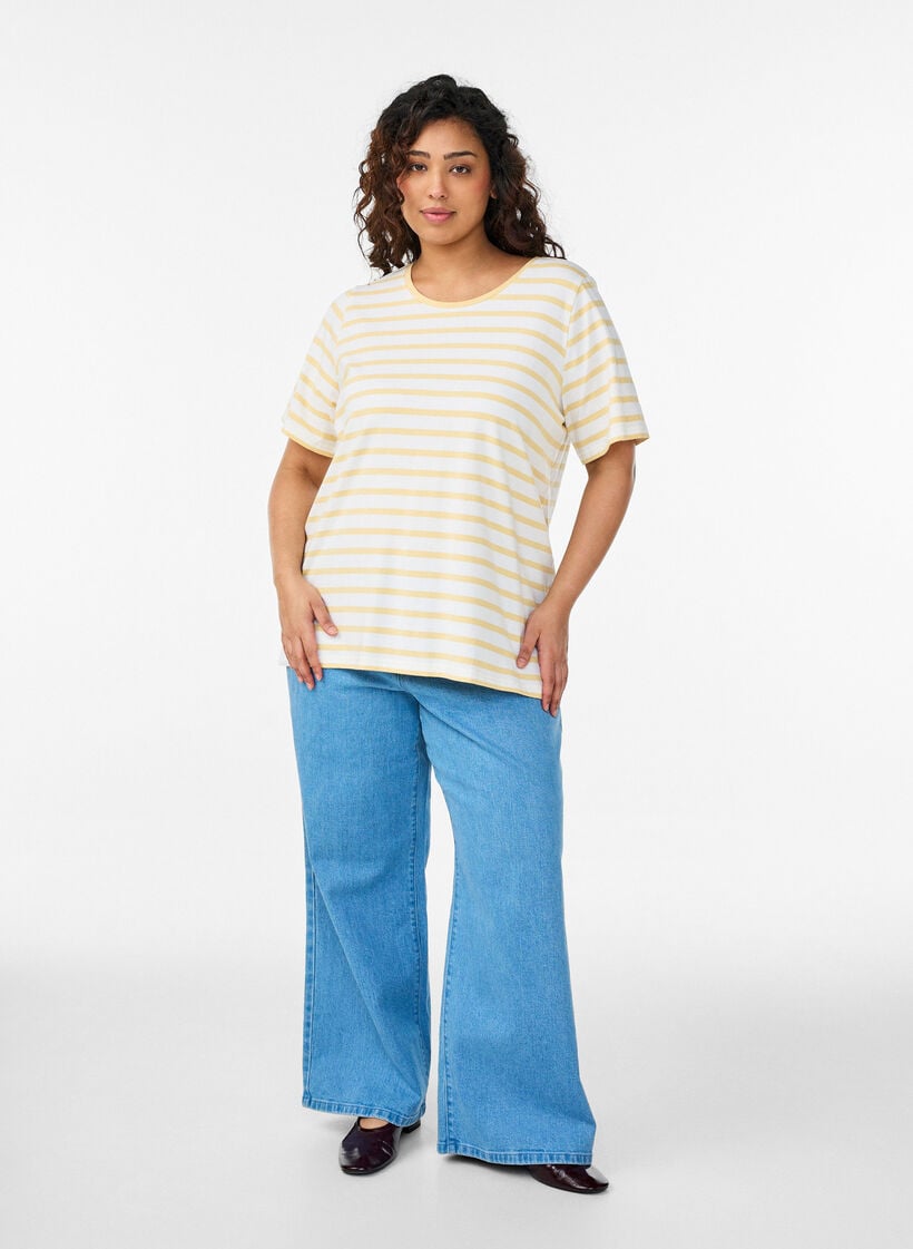 Stribet t-shirt i &oslash;kologisk bomuld, Gul, Model image number 1