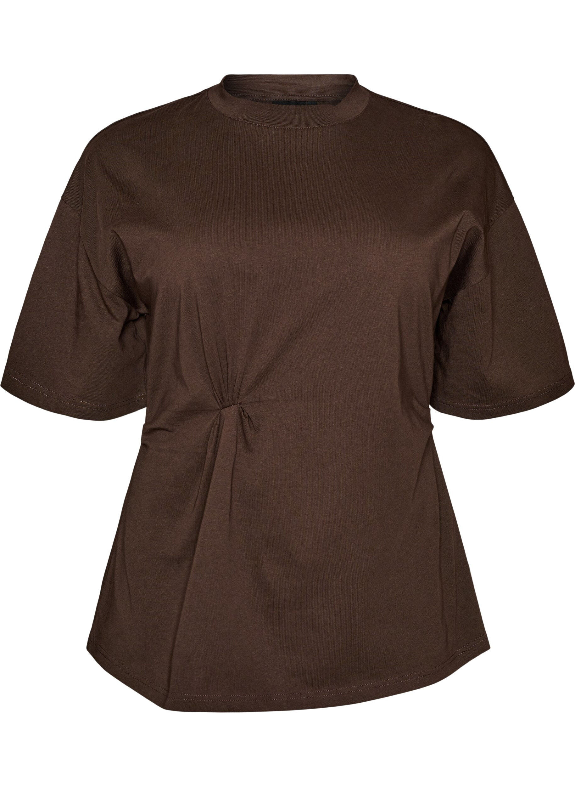 ZizziT-shirt med draperet detalje, Brun, Packshot image number 0