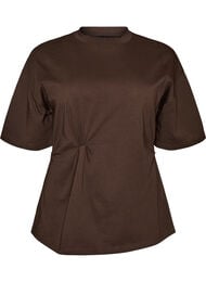 T-shirt med draperet detalje, Brun