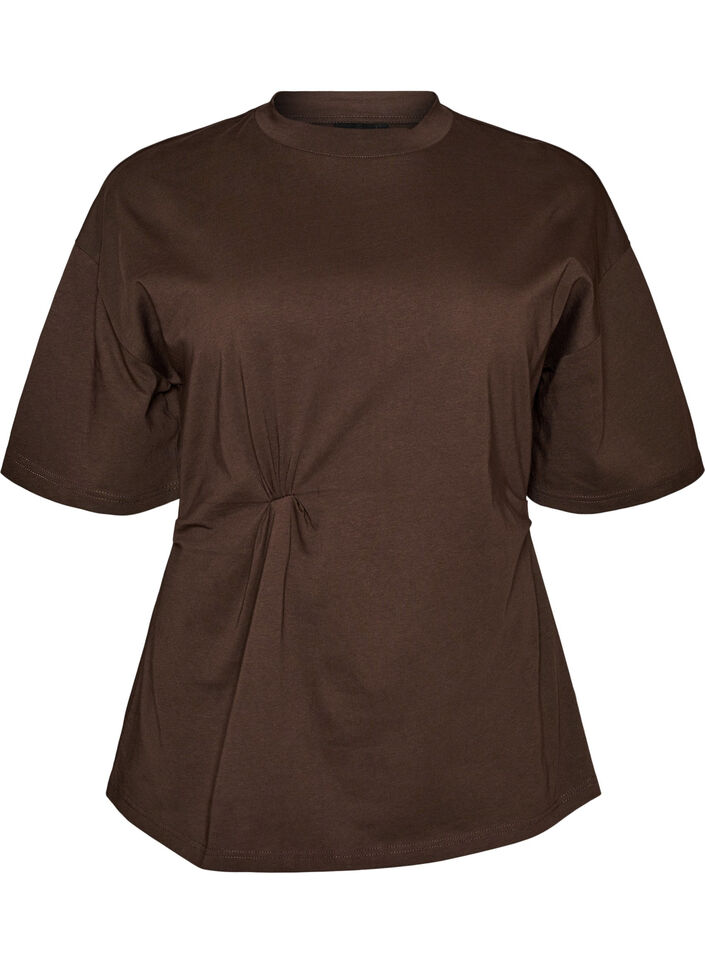 T-shirt med draperet detalje, Brun, Packshot image number 0