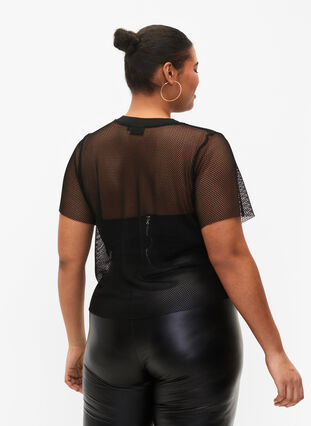 Net bluse med korte ærmer, Black, Model image number 1