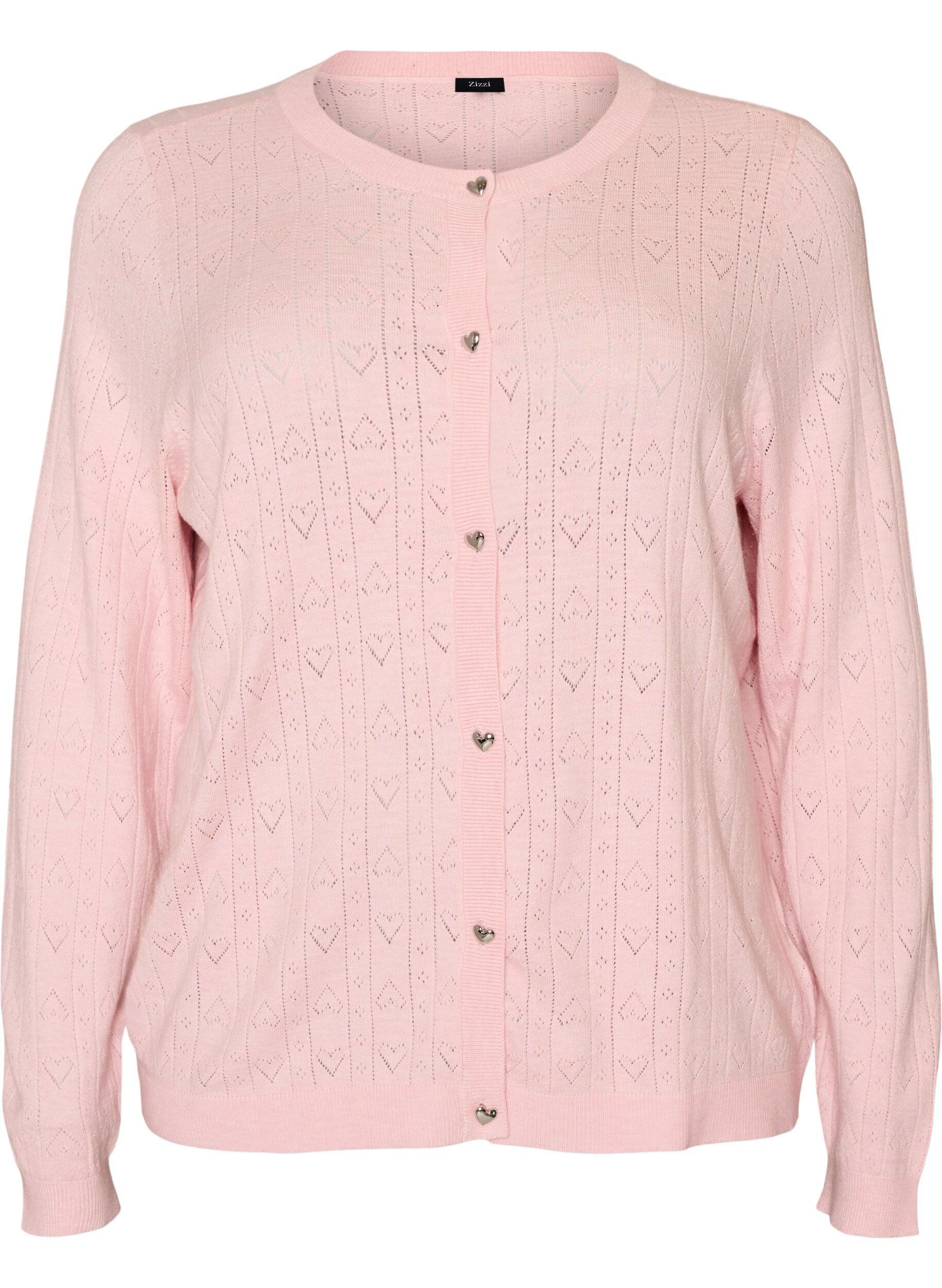 ZizziStrikket cardigan med hjertehulm&oslash;nster, Lyser&oslash;d, Packshot image number 0