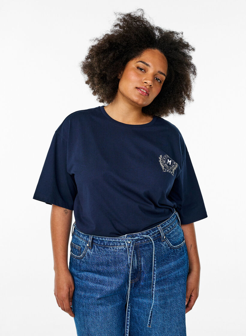Oversize t-shirt med rygprint, Blå, Model image number 0