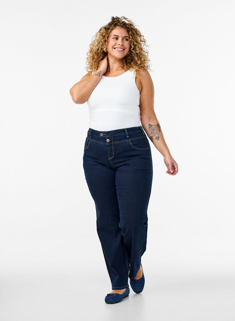 Regular fit Gemma jeans med h&oslash;j talje, Bl&aring;, Model image number 0