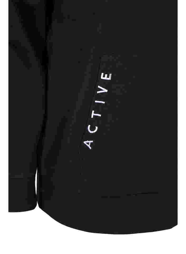 Trænings cardigan med lynlås og hætte, Black, Packshot image number 3