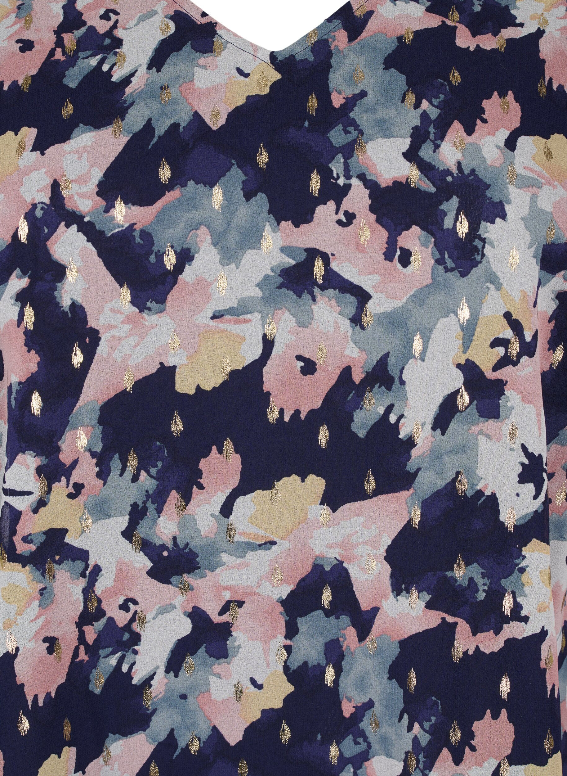 Zizzi Blomstret bluse med lange &aelig;rmer og v-hals, Night Sky AOP Flower, Packshot image number 2