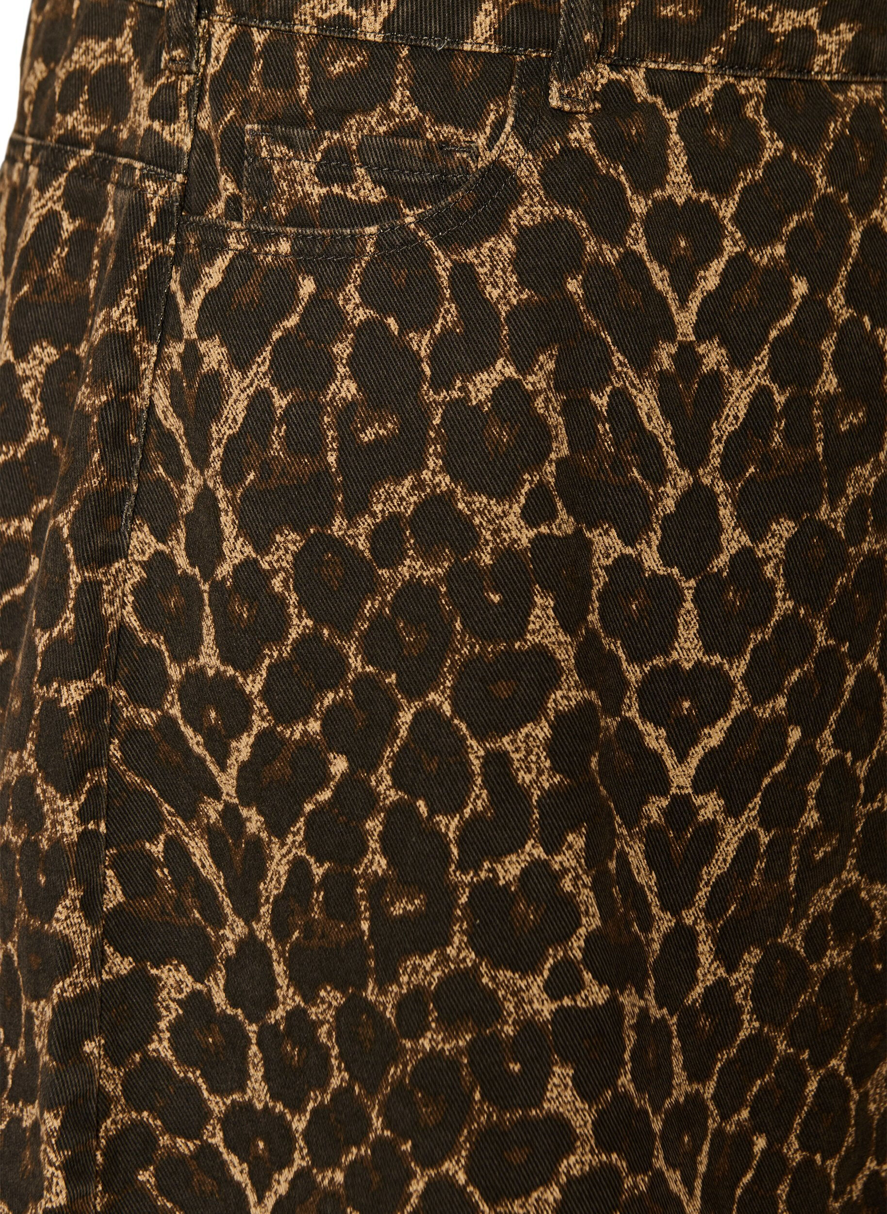 Zizzi Kort denimnederdel med leopardprint og A-snit, Brun, Packshot image number 3