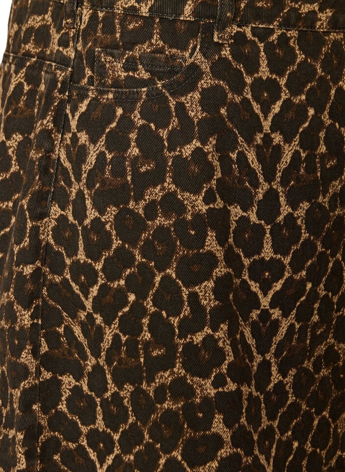 Kort denimnederdel med leopardprint og A-snit, Brun, Packshot image number 3