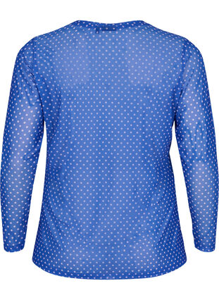 Mesh bluse med print, Classic Blue Dot, Packshot image number 1