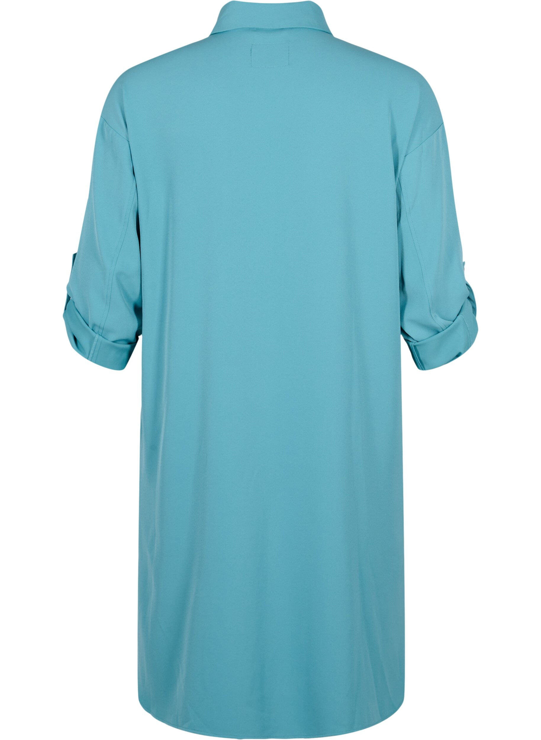 Zizzi Lang skjortejakke med knaplukning, Brittany Blue, Packshot image number 1