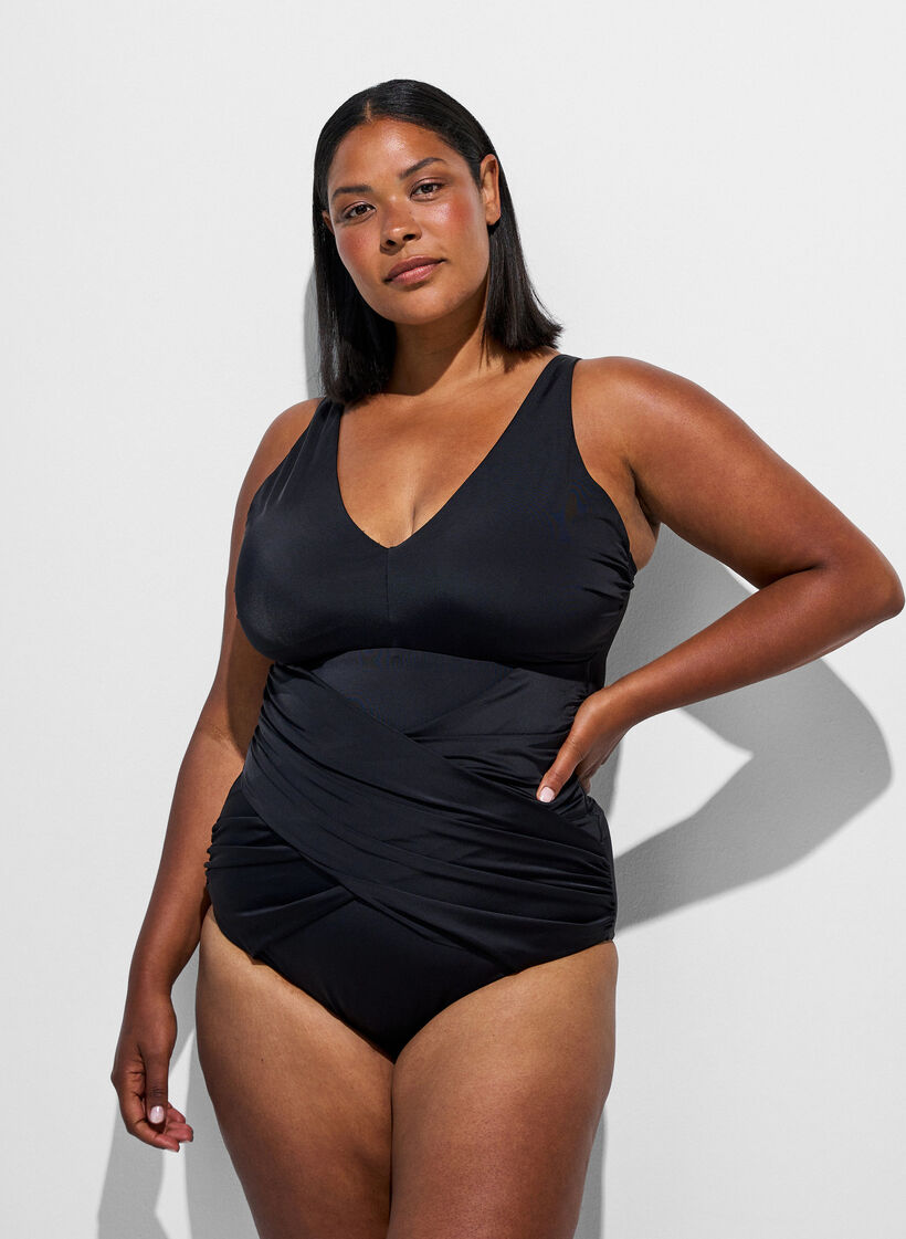 Badedragt med draperet krydsdetalje, Sort, Model image number 0