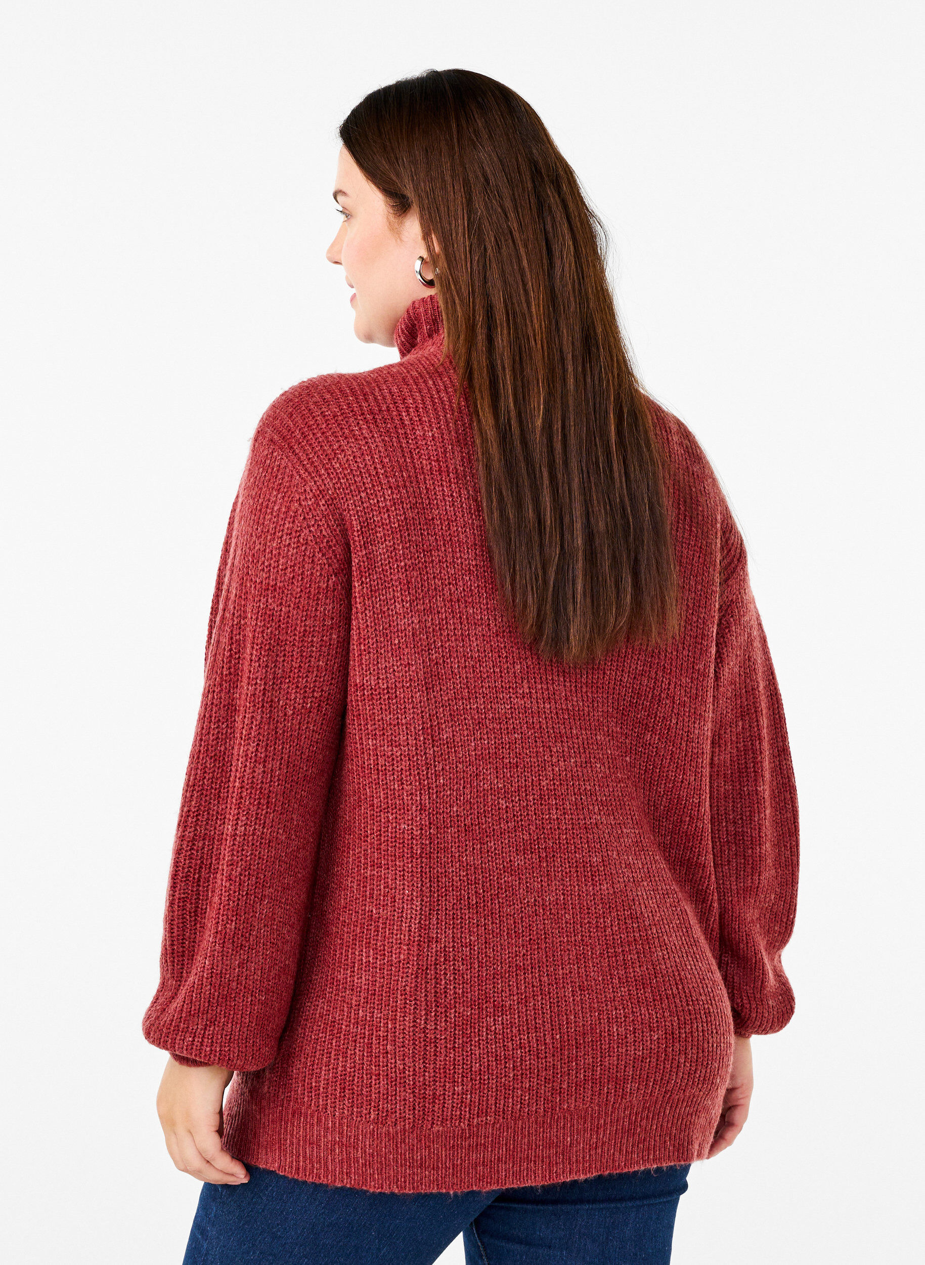 ZizziStriktr&oslash;je med h&oslash;j hals og lynl&aring;s, R&oslash;d, Model image number 2