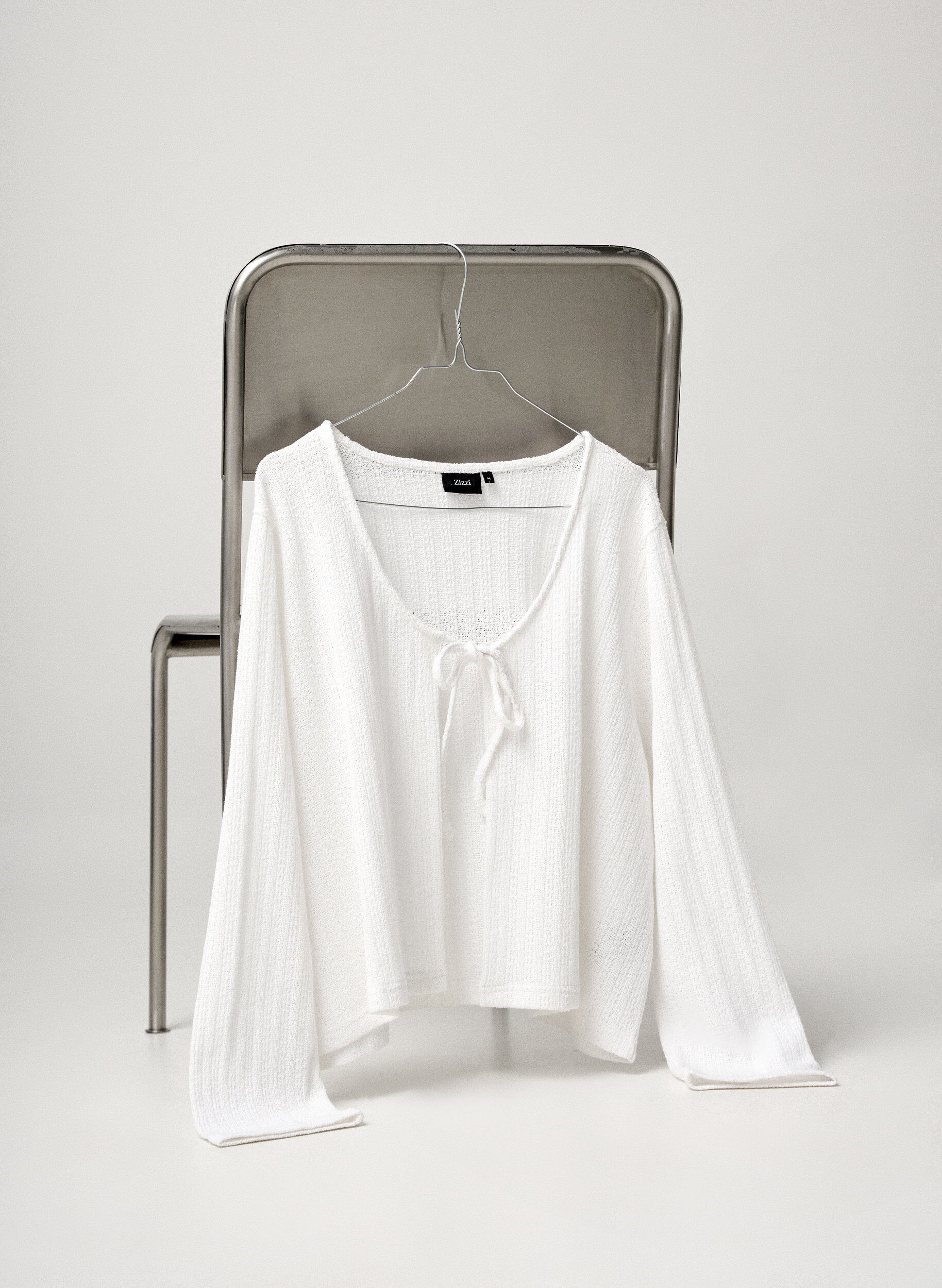 Zizzi Jerseycardigan med struktur og bindeb&aring;nd, Hvid, Image image number 0