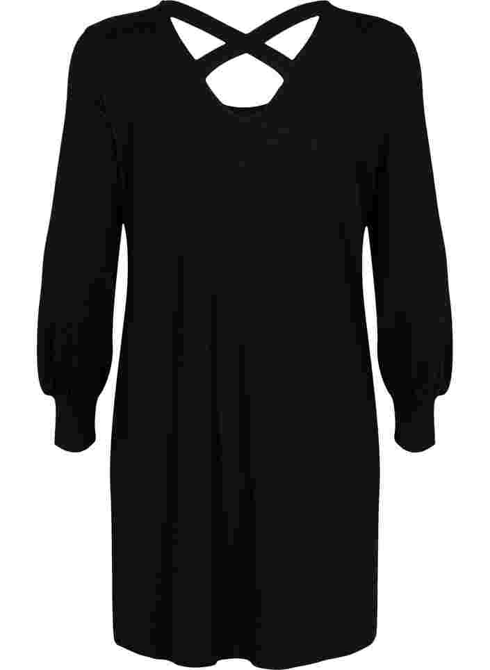 Langærmet kjole med rygdetalje, Black, Packshot image number 1
