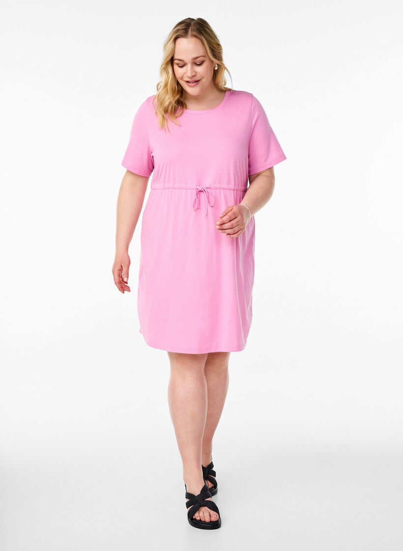 FLASH - Kort T-shirt kjole med bindebånd, Lyserød, Model image number 1
