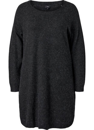 Meleret strikkjole med knapper, Dark Grey Melange, Packshot image number 0