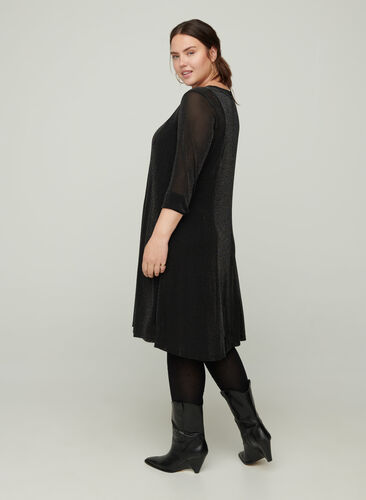 Langærmet kjole med glimmer, Black, Model image number 1