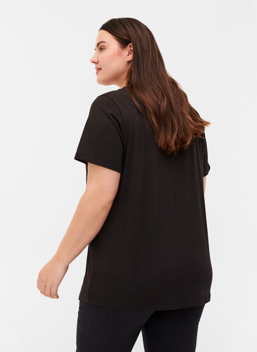 Kortærmet t-shirt med v-hals og mesh, Black, Model image number 1