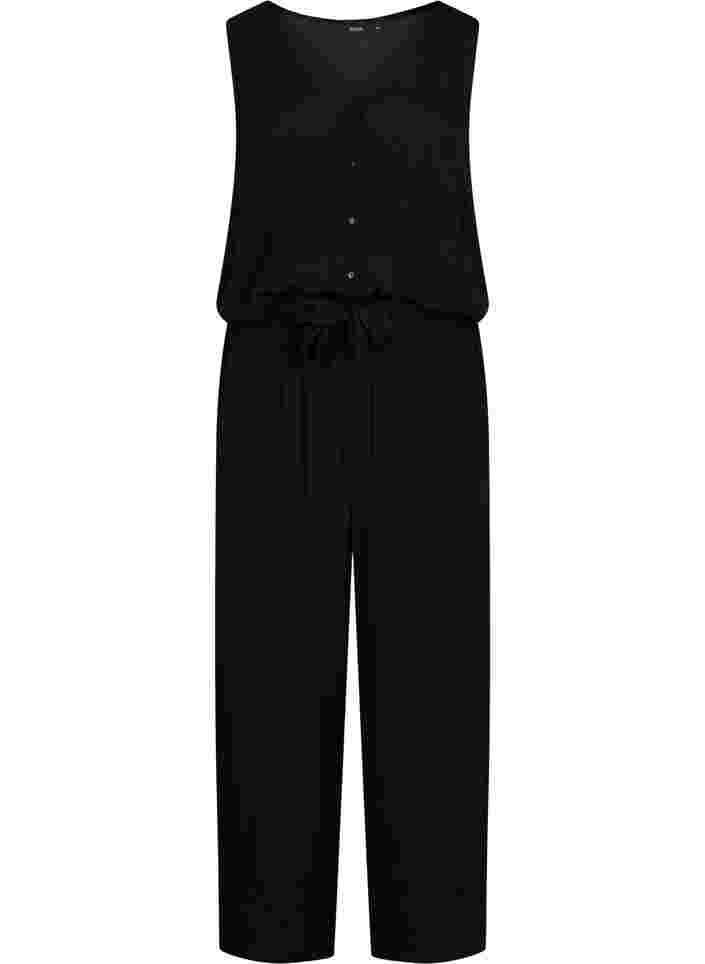 Viskose jumpsuit med knapper og bindesnøre, Black