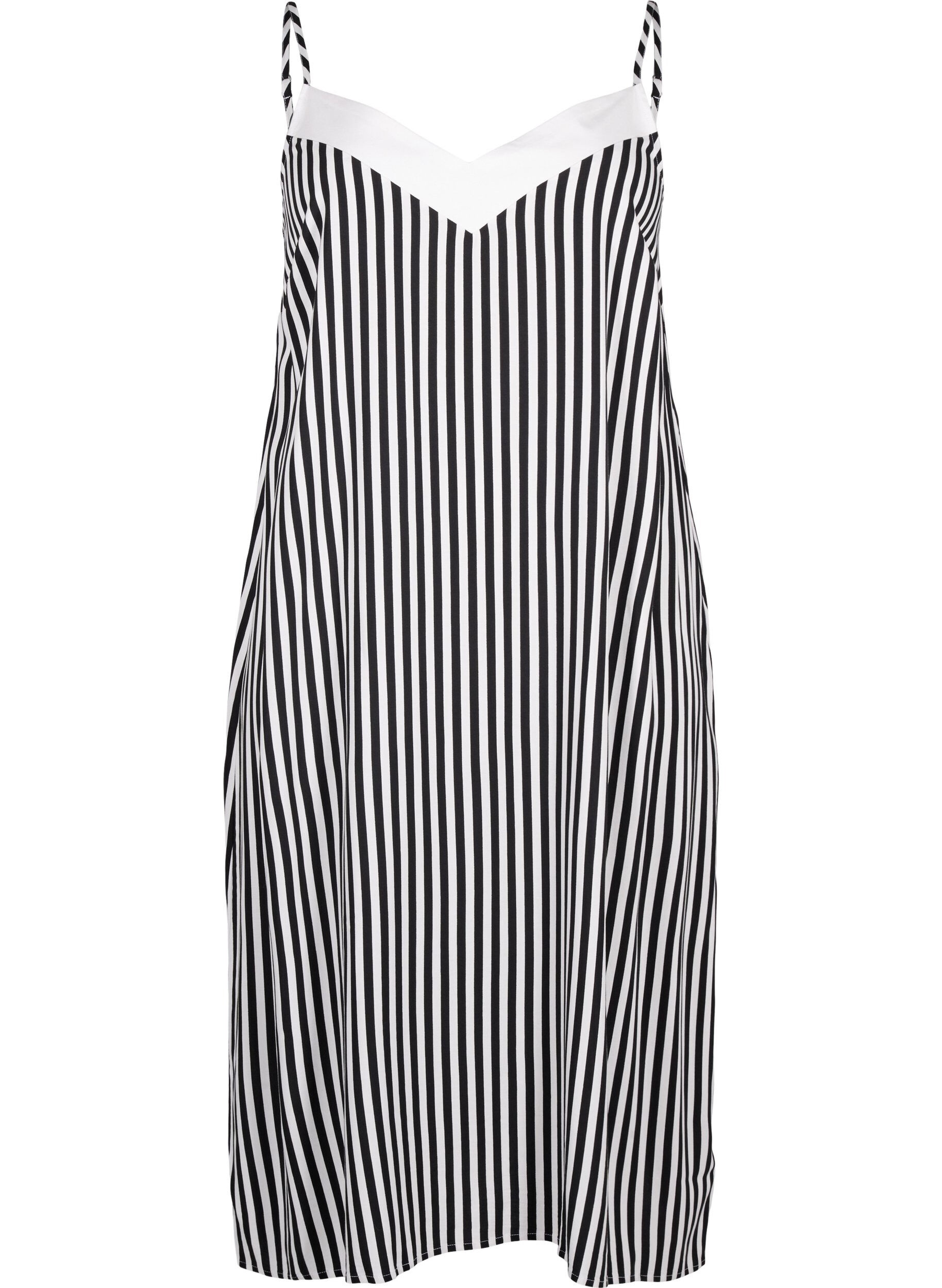 Zizzi FLASH - Stribet stropkjole i viskose, Black White Stripe, Packshot image number 0