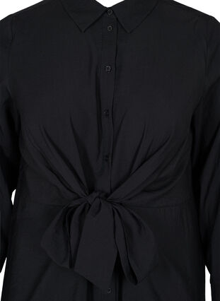 Skjortekjole med bindedetalje og slids, Black, Packshot image number 2