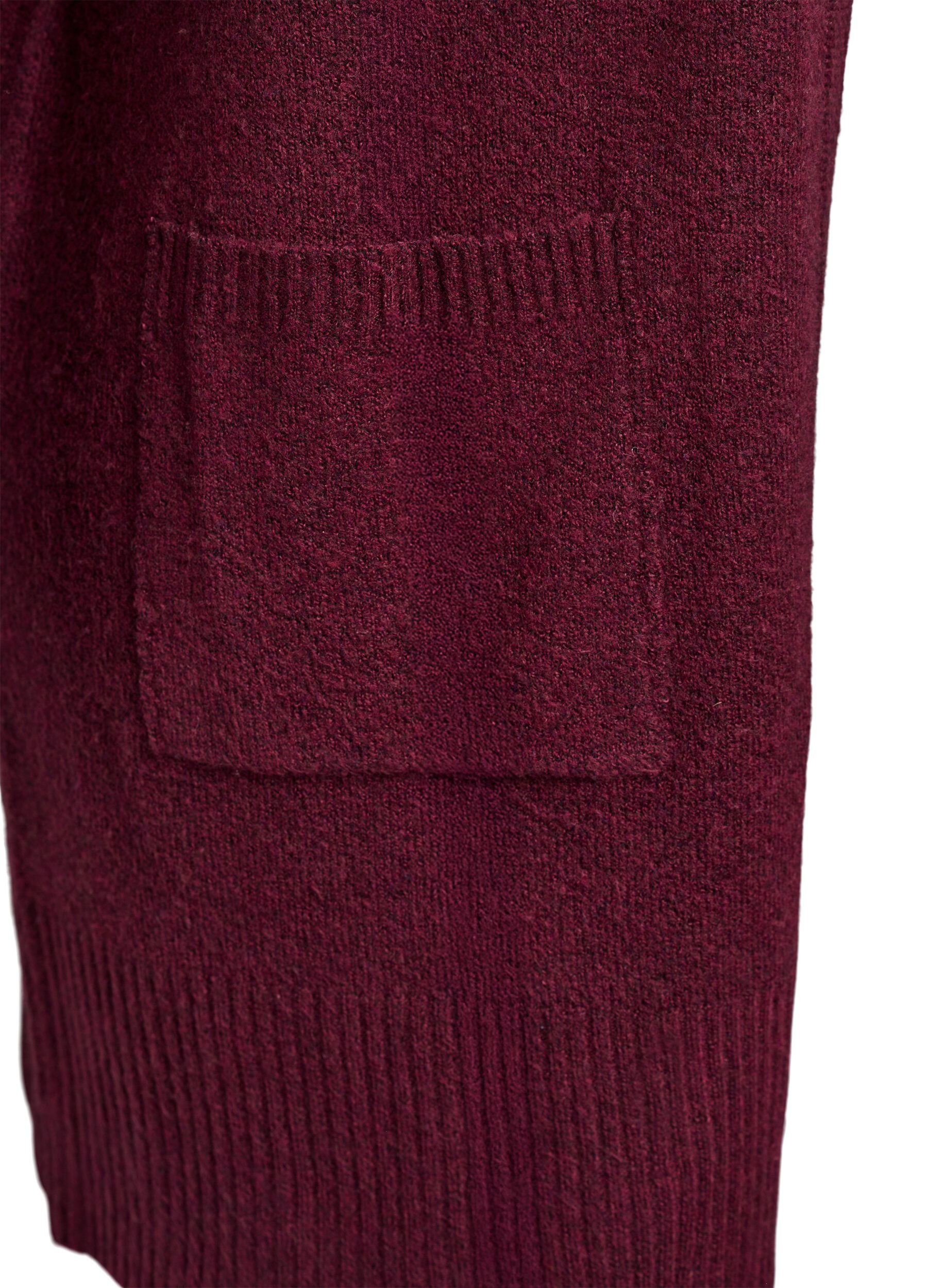 Zizzi Meleret strik cardigan med lommer, M&oslash;rk Bordeaux, Packshot image number 2