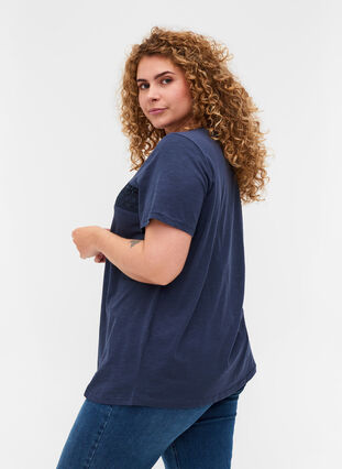 Bomulds t-shirt med blonder, Blue Nights, Model image number 1