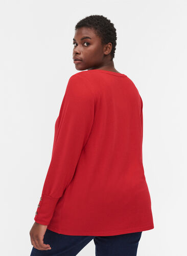 Langærmet bluse med knappedetaljer, Tango Red, Model image number 1