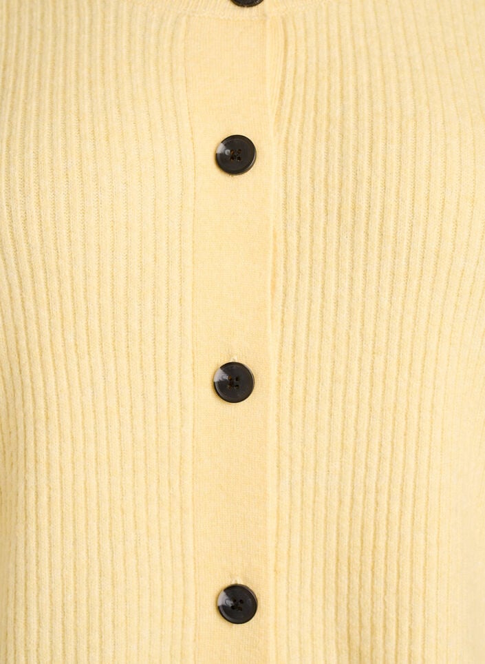 Ribstrikket cardigan med knapper, Gul, Packshot