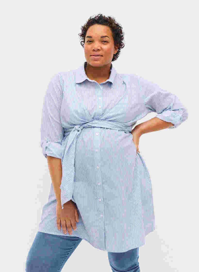 Graviditets skjortekjole i bomuld, Blue Stripe, Model image number 0