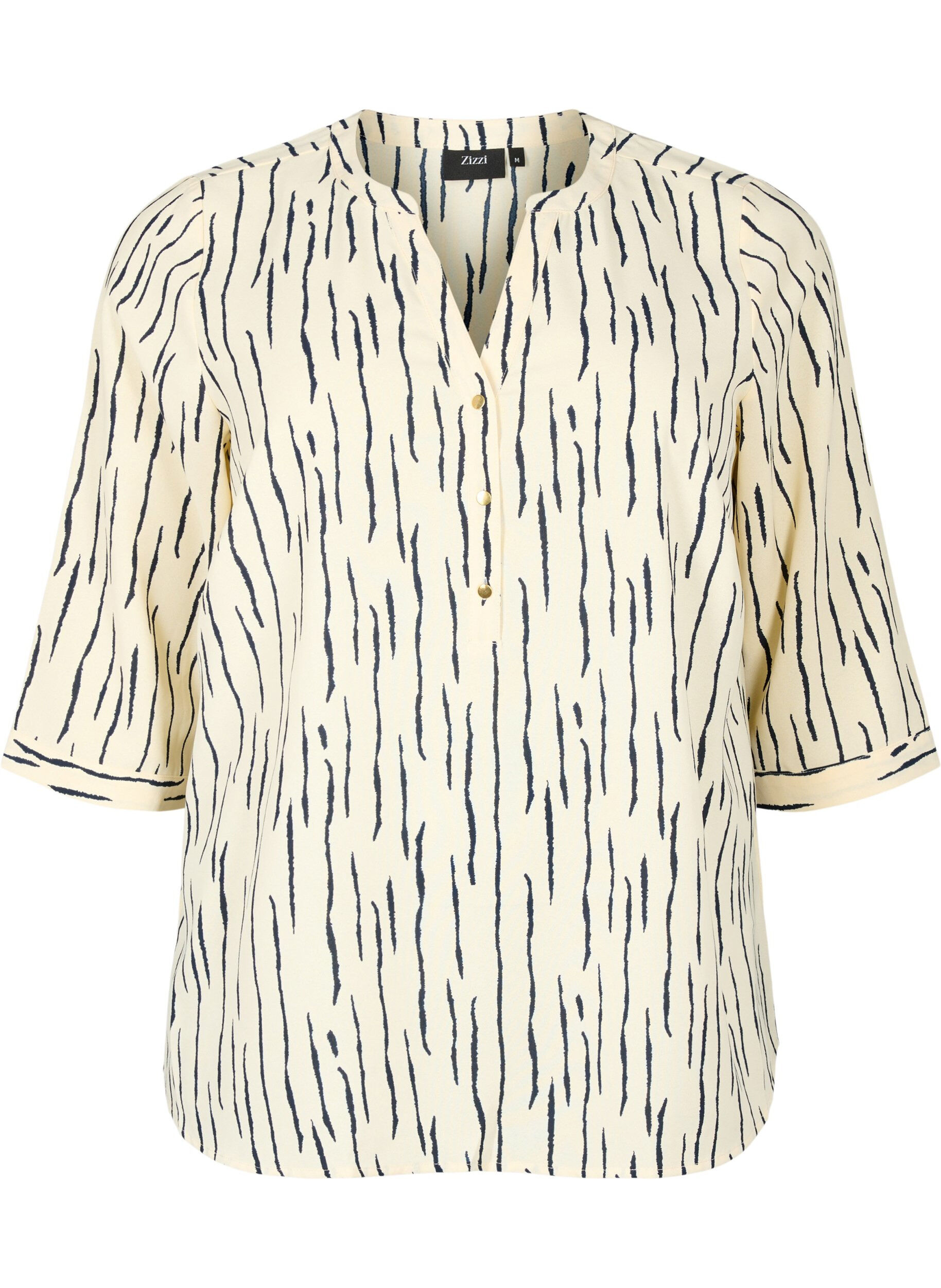 Zizzi Bluse med 3/4 &aelig;rmer og print, Off White Stripe, Packshot image number 0