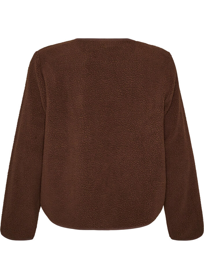 Teddyjakke med rund hals og knapper, Brun, Packshot image number 1