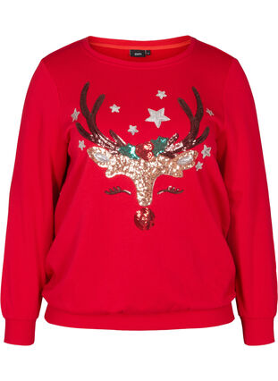 Jule sweatshirt med pailleter, Tango Red, Packshot image number 0