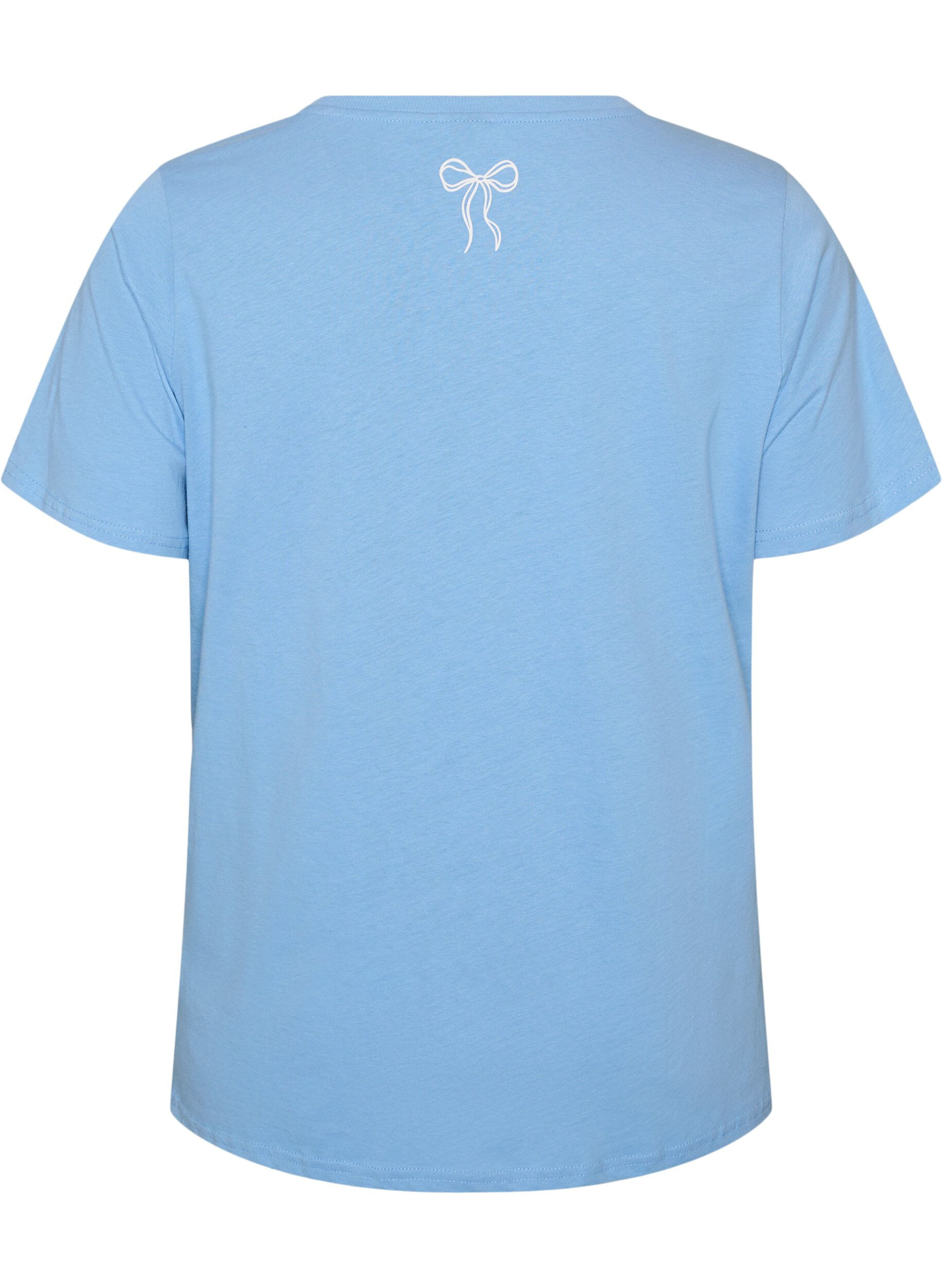 ZizziT-shirt i bomuld med V-udsk&aelig;ring og frontprint, Bl&aring;, Packshot image number 1