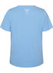 T-shirt i bomuld med V-udsk&aelig;ring og frontprint, Bl&aring;, Packshot image number 1