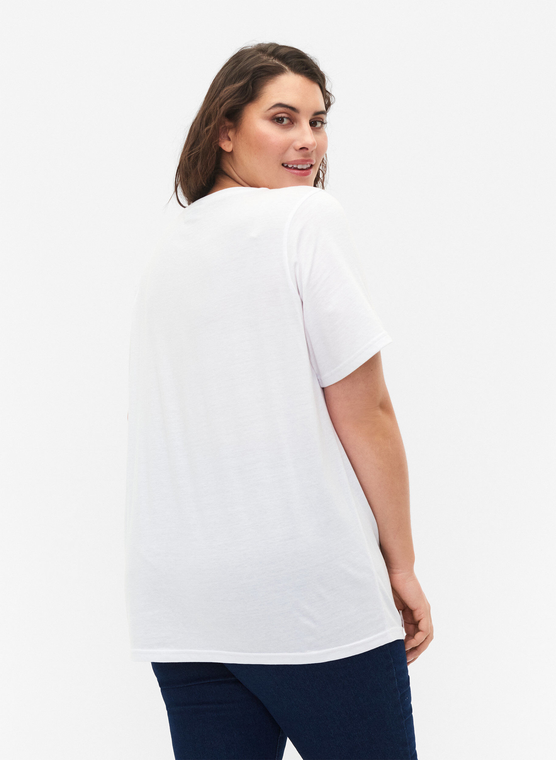 Zizzi FLASH - 2-pak t-shirts med rund hals, White/Black, Model image number 1