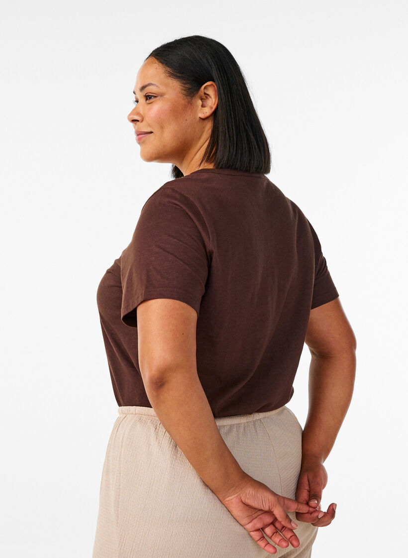 T-shirt med knapdetalje, Brun, Model image number 2