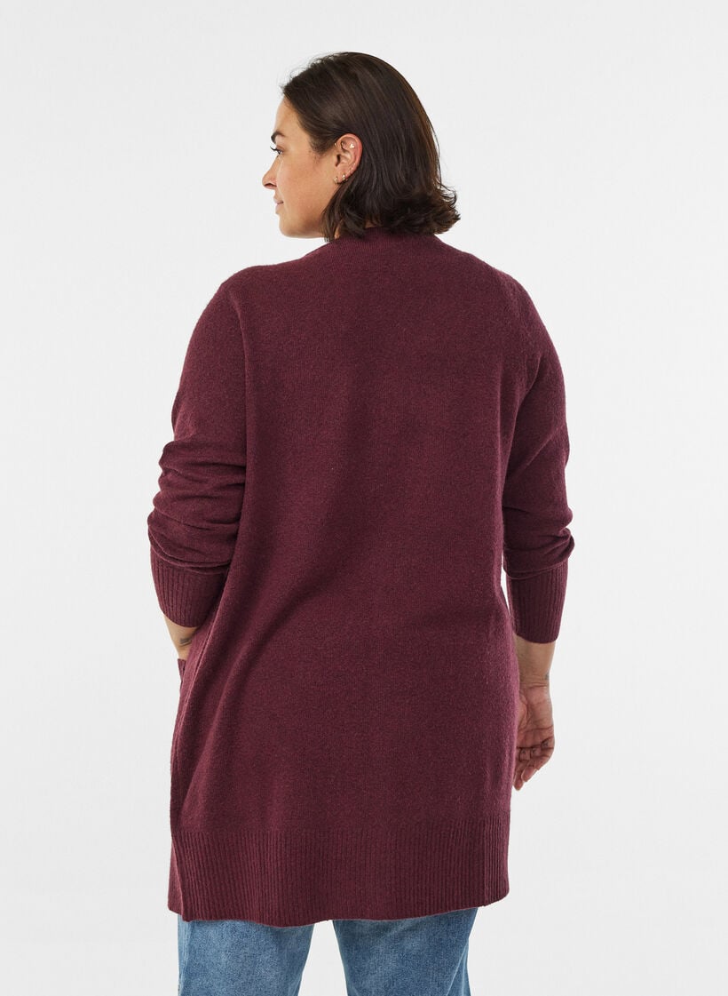 Meleret strik cardigan med lommer, M&oslash;rk Bordeaux, Model image number 2