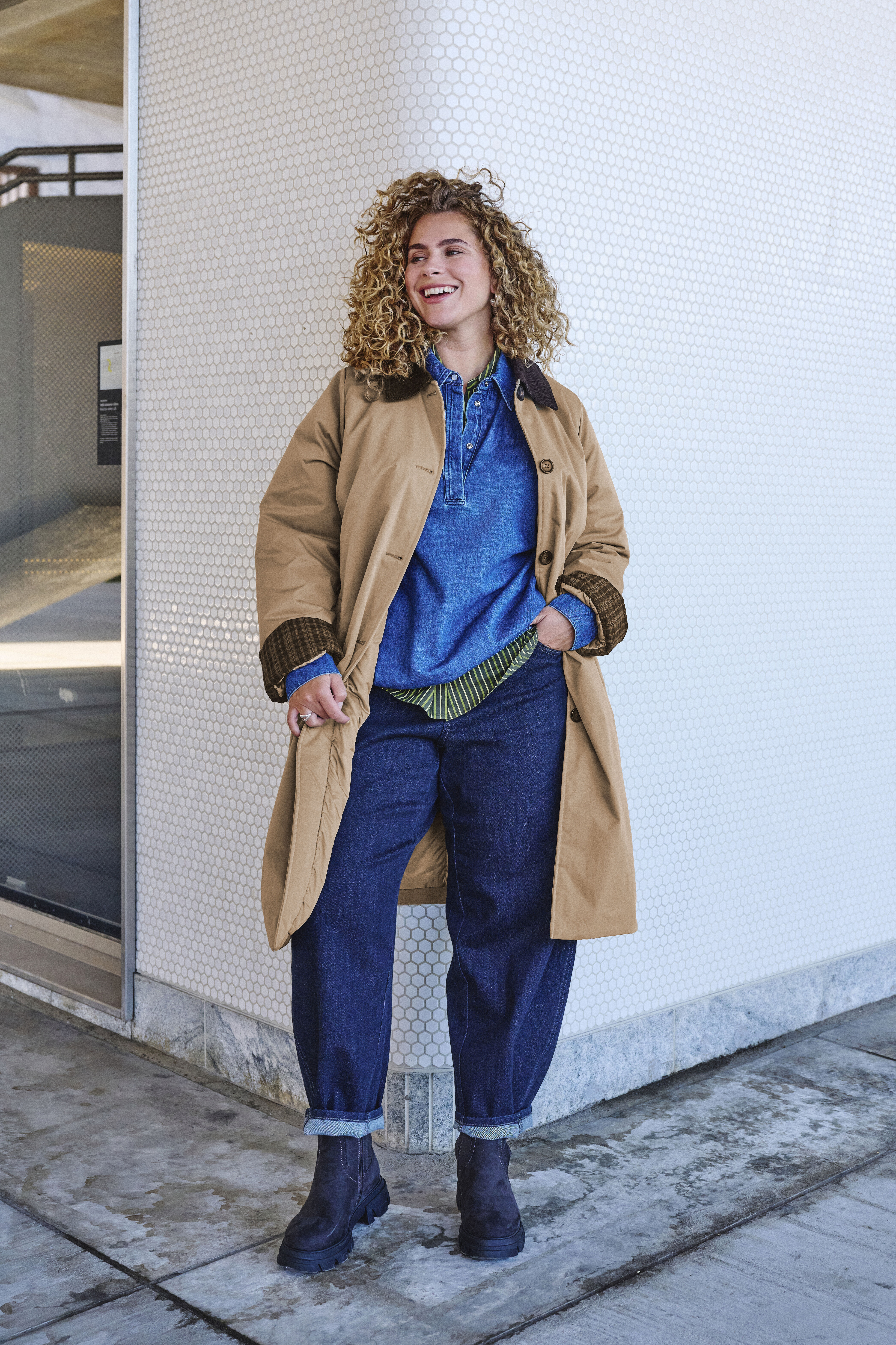 ZizziAfslappet denim med kant, , Model