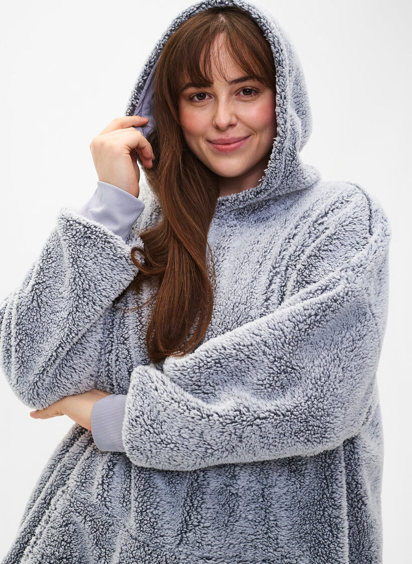 Oversized teddykjole med lomme, Grey Melange, Model image number 2