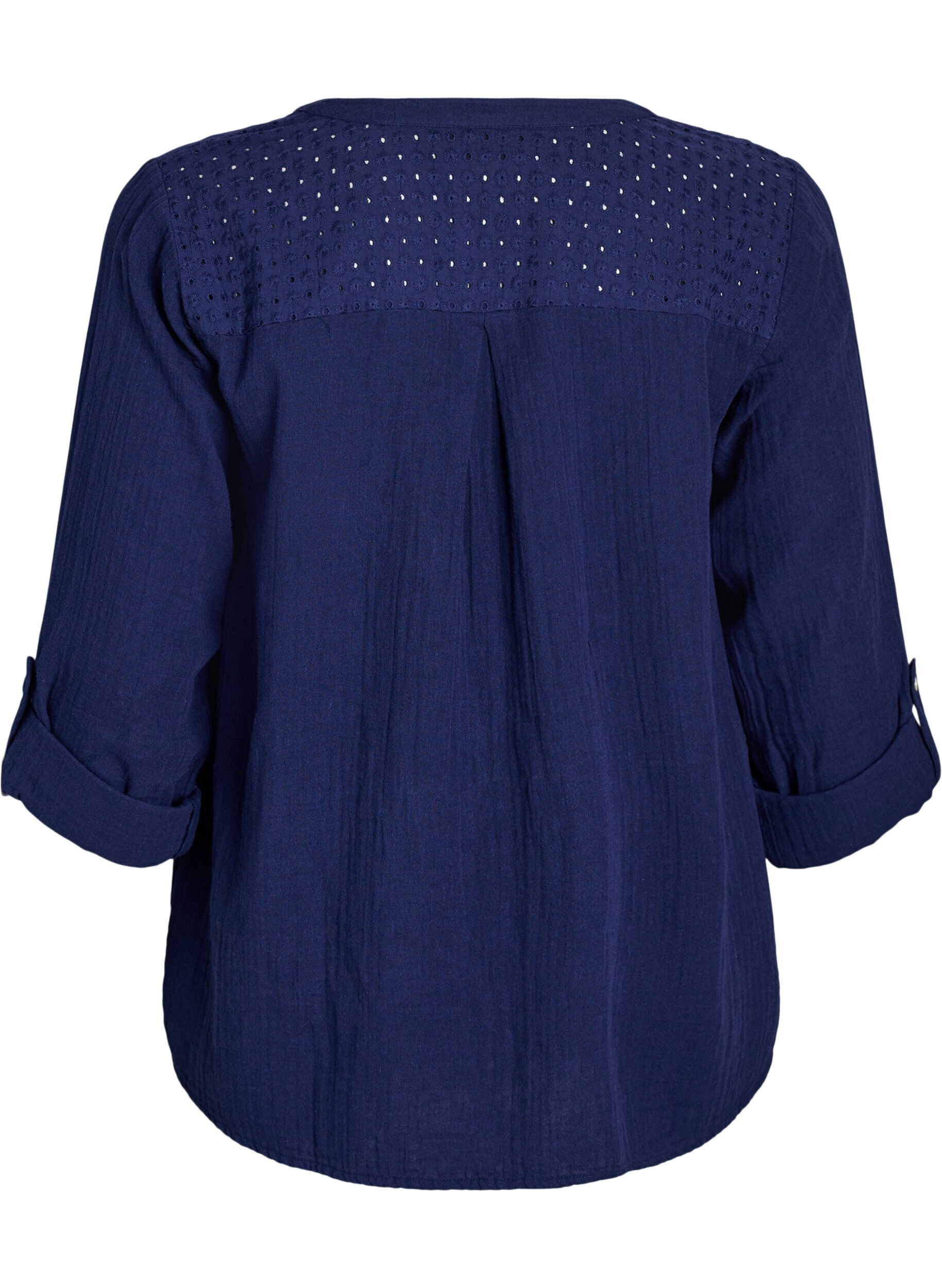 Zizzi Bluse i bomuldsmusselin med broderi anglaise, Bl&aring;, Packshot image number 1