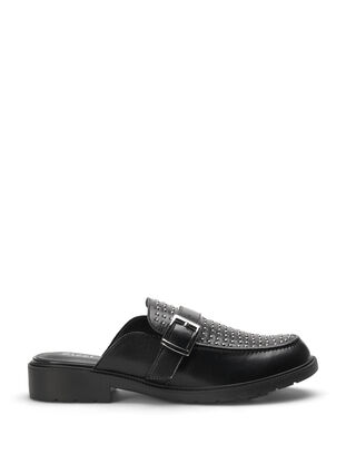 Åben loafer i læder med nitter, Black, Packshot image number 0