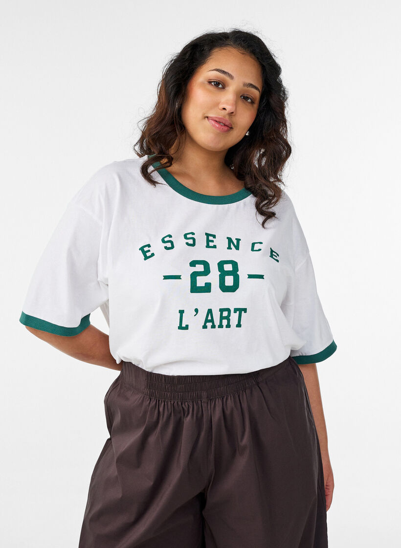 T-shirt i bomuld med tekstmotiv og boxy fit, Hvid, Model image number 0