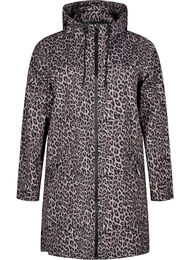 Regnjakke med lommer og hætte, Brun