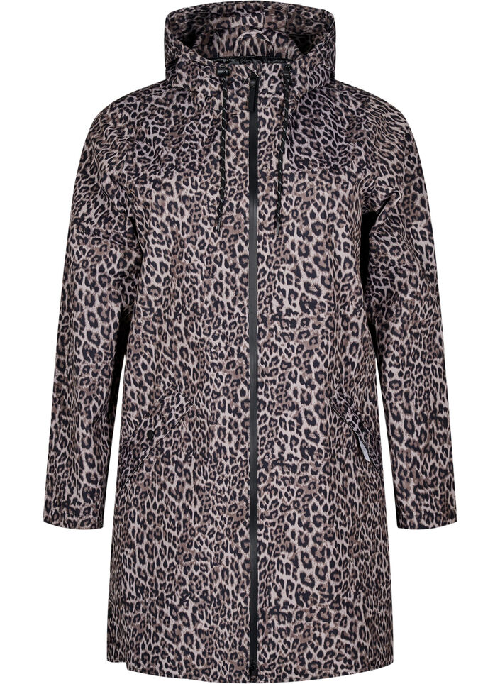 Regnjakke med lommer og hætte, Brun, Packshot image number 0