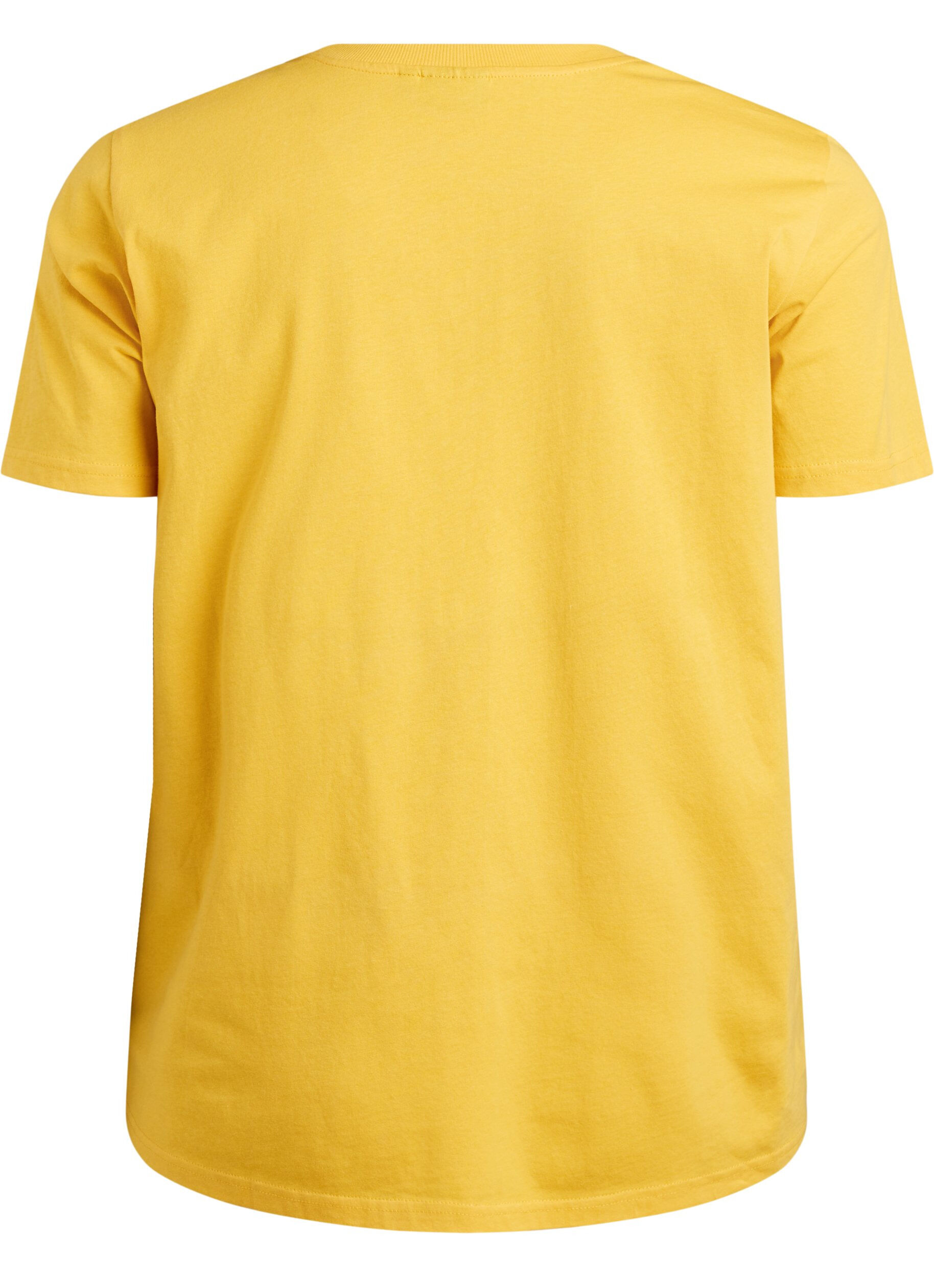 ZizziBasis t-shirt i bomuld med rund hals , Gul, Packshot image number 1