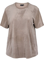 Kortærmet velour t-shirt, Taupe Gray