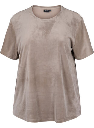 Kortærmet velour t-shirt, Taupe Gray, Packshot image number 0